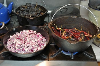 Roasting Chiles A plant growing in the dirt on a sunny day.