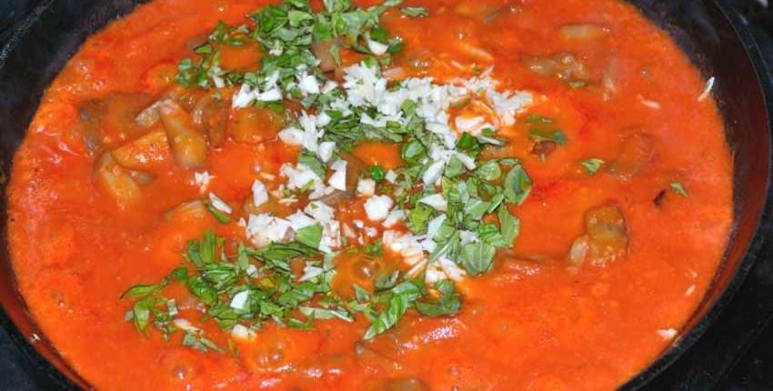 Garnishing Eggplant and Tomato Sauce Garnishing Eggplant and Tomato Sauce