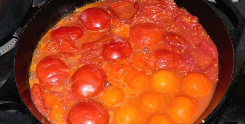 Mid Stage of Pan Roasting Tomatoes Mid Stage of Pan Roasting Tomatoes