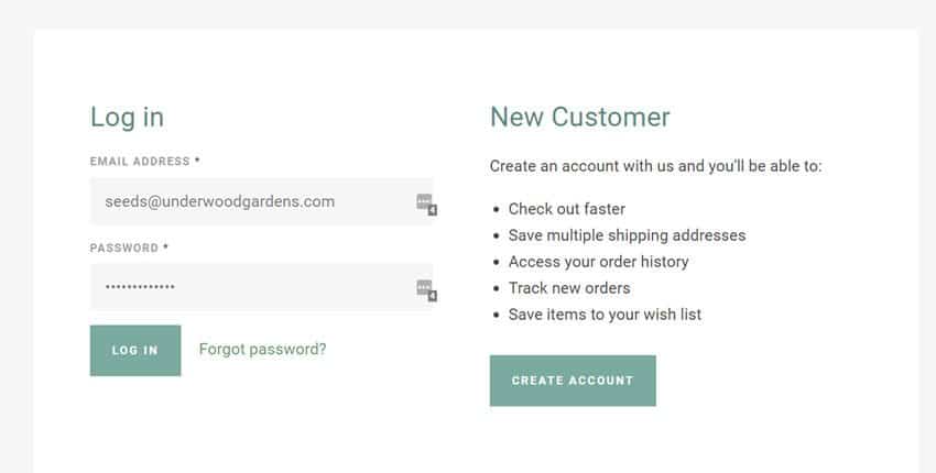 A screenshot of the new customer page.