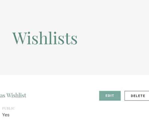 A screenshot of the wishlist page on a website.