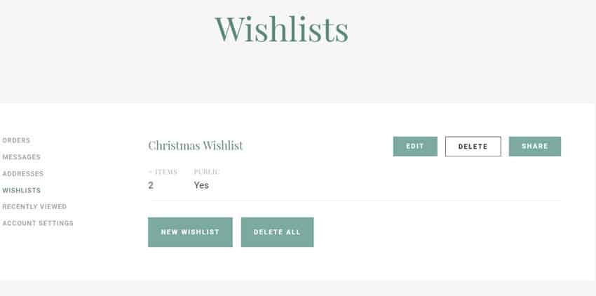 A screenshot of the wishlist page.