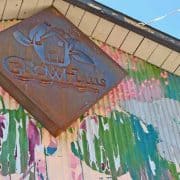 Growhaus Sign A building with a colorful mural on the side of it.