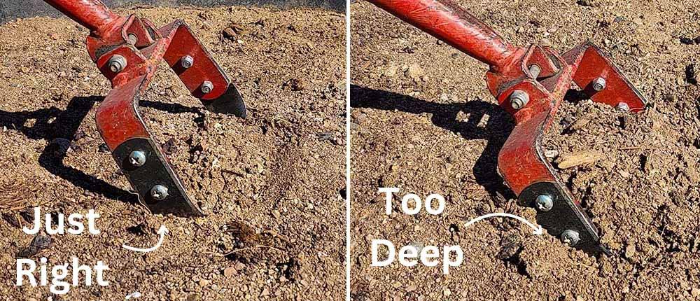 Hula-Hoe-Depth Stirrup hoe depth comparison for shallow weeding.